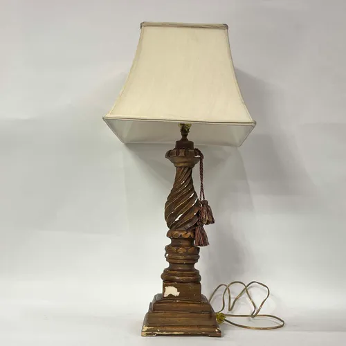 Carved Wood Table Lamp with Tassels & Cream Shade - LI95