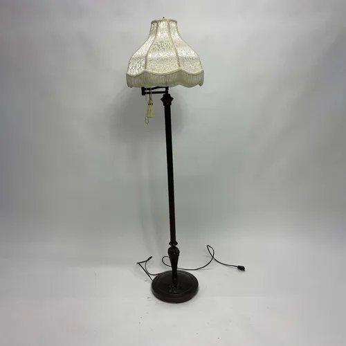 Antique Floor Lamp With White Silk Shade - LIB502