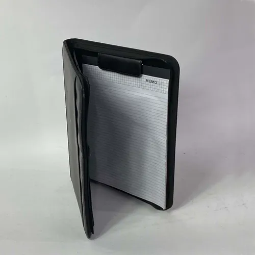 Black Leather Zipper Padfolio With Notepad & Calculator - OFA658