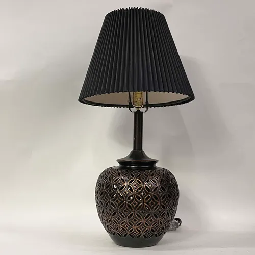 Contemporary Black & Gold Cutout Table Lamp with Black Pleated Shade - LI197