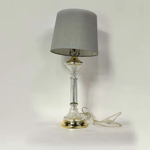 Glass & Polished Gold Table Lamp with Gray Shade - LI101
