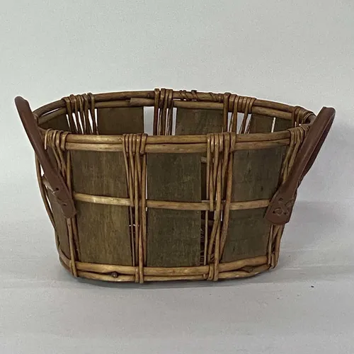 Woven Bark & Reed Basket With Leather Handles - BSKT26