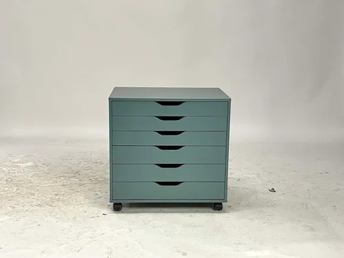 Blue-Green Alex Flat File Cabinet on Casters