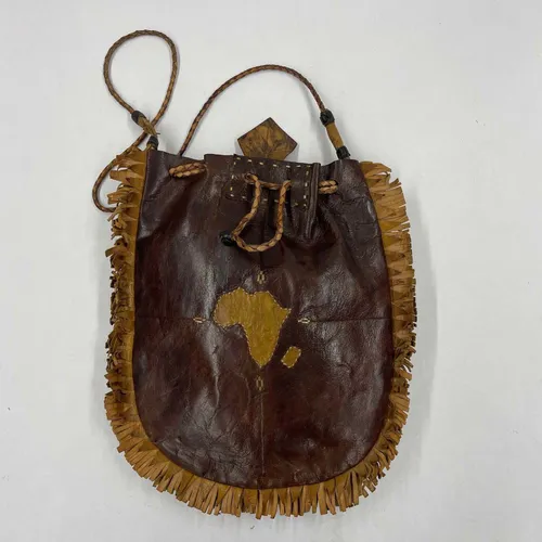 Brown Leather Tote With Africa Continent - MOB402