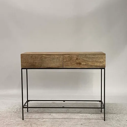 Wood & Black Metal 2-Drawer Console Table - TA3022