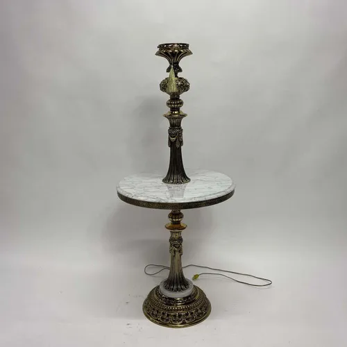 Antique Brass Floor Lamp With Marble Table - LIB501