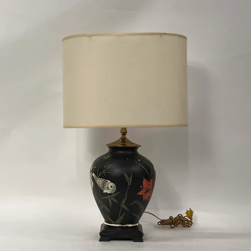 Black Painted Japanese Garden Table Lamp with Beige Shade - LI226