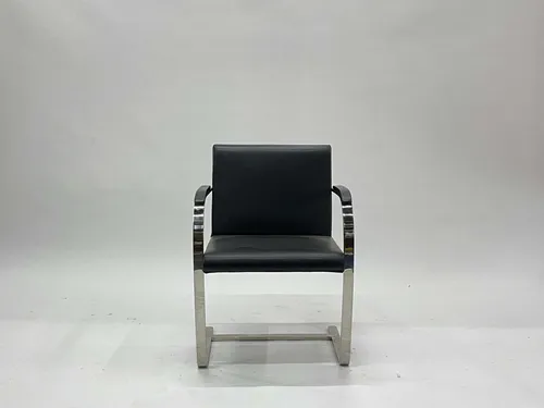 Black Leather Armchair with Steel Cantilever Frame