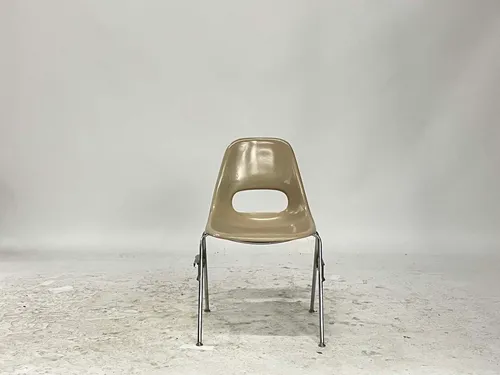 Beige Plastic & Metal Legs Stacking School Chair