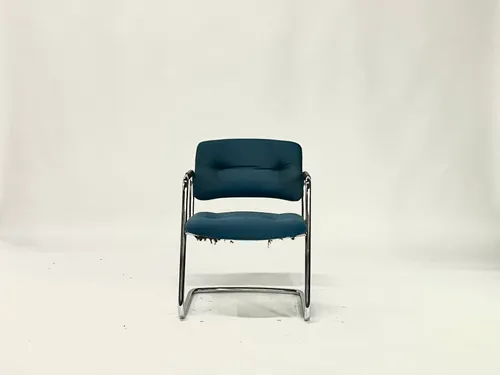 Mid-Century Modern Tubular Chrome Teal Upholstered Arm Chair