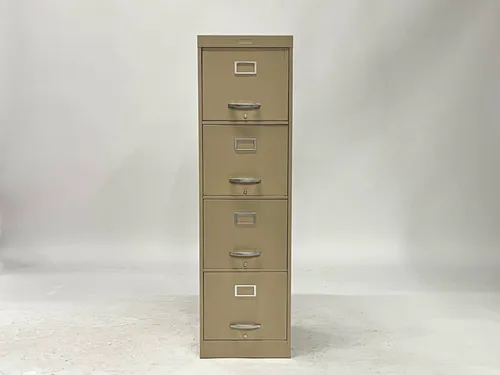 Tan 4-Drawer Vertical Filing Cabinet with Silver Handles