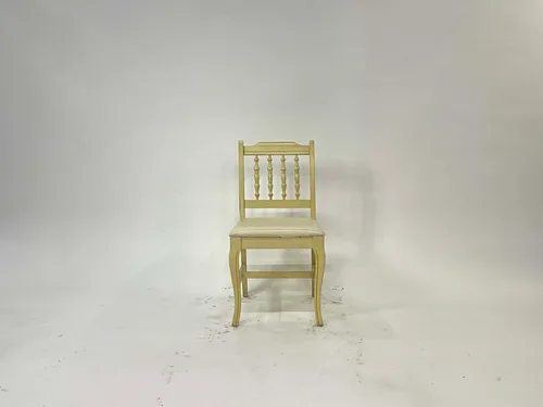 Cream Spindle Back Side Chair with Vinyl Seat
