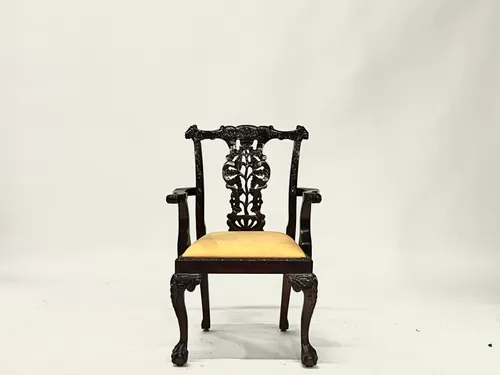 Vintage Chippendale Dining Armchair with Removable Seat Cushion