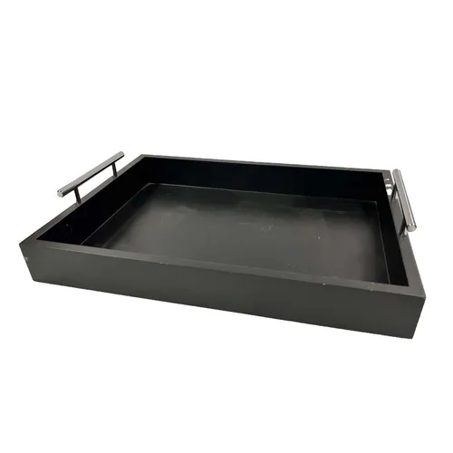 Black Tray WIth Silver Handles - TR385