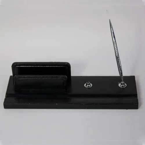 Black Leather Pen & Card Stand - DS11
