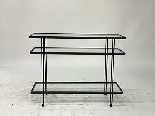 Black Wire & Glass Rectangle 3-Tier Console Table