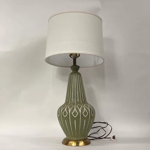 Green & White Ceramic Table Lamp with White Shade - LI228