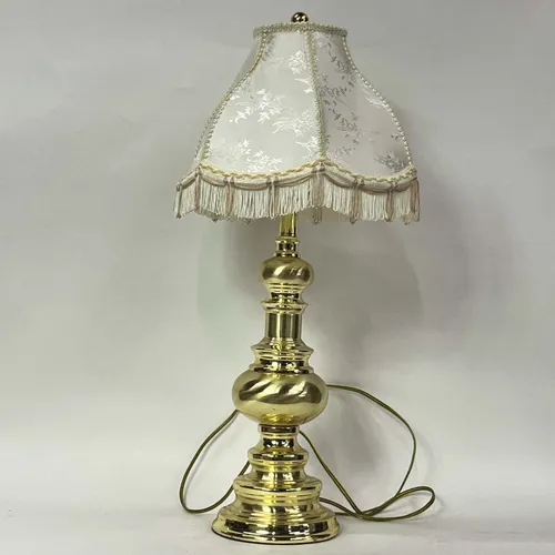 Polished Gold Table Lamp with White Fringe Shade - LI79