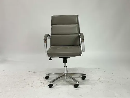 Gray Leather & Polished Chrome Pillow Back Office Chair
