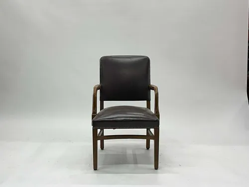 Traditional Dining Armchair with Espresso Leather Upholstery