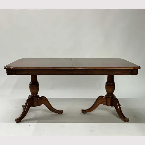 Traditional 20th Century Walnut Double Pedestal Extending Dining Table