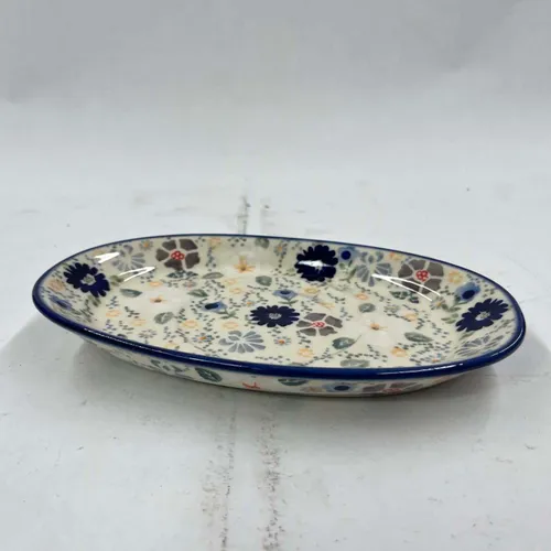 White Ceramic Bowl with Blue & Gray Flowers - TR456
