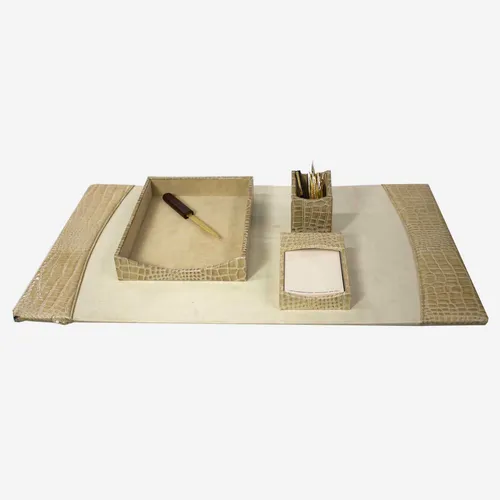 Ivory Crocodile Blotter Desk Set - DS18