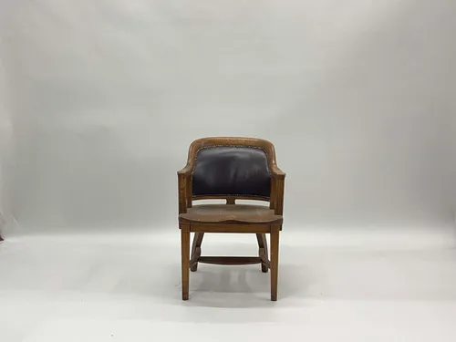 Leather Back Studded Wooden Armchair