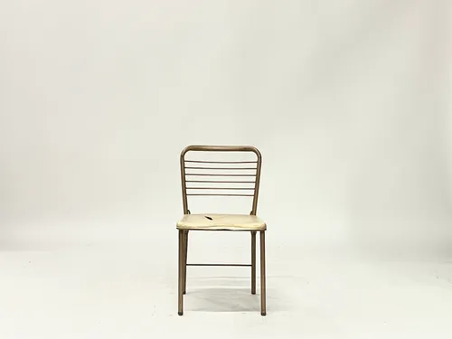 Tubular Metal & White Leather Seat Ladderback Side Chair