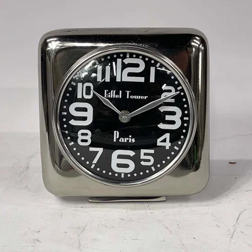 Stainless Steel Table Clock With Black & White Inlay - A759