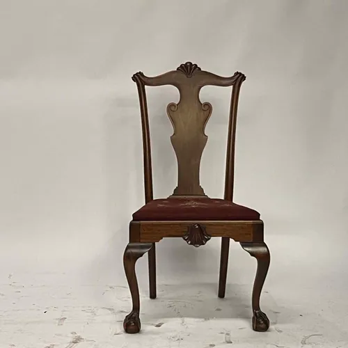 Mahogany Chippendale Side Chair with Red Cushion - SE22237