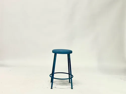 Round Blue Painted Metal Counter Stool