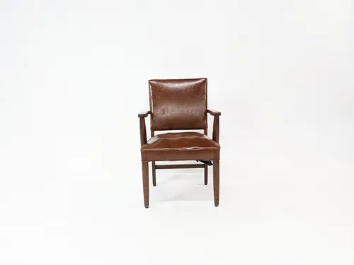 Cognac Leather Wood Frame Armchair