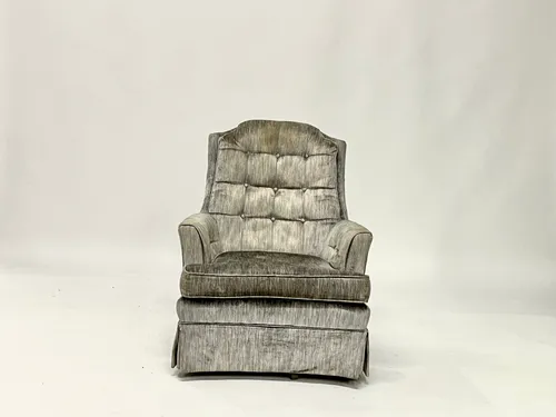Gray Tufted Skirted Armchair