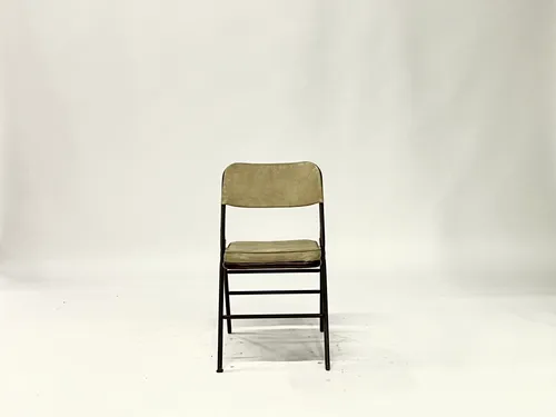 Antique Brown & Beige Upholstered Folding Chair