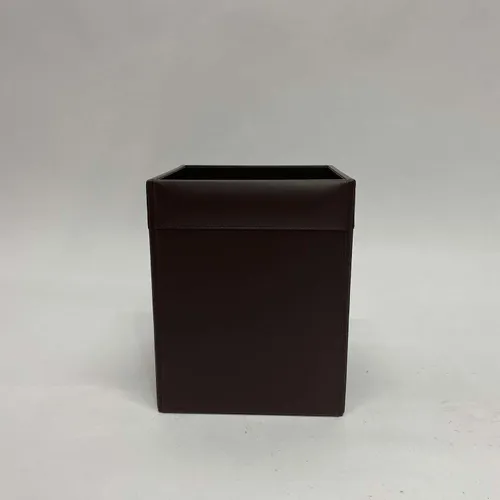 Brown Leather Trash Bin - DEB482