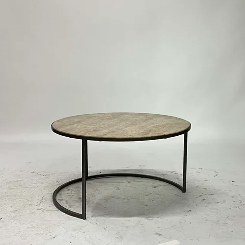 Gray Stone & Steel Round Coffee Table