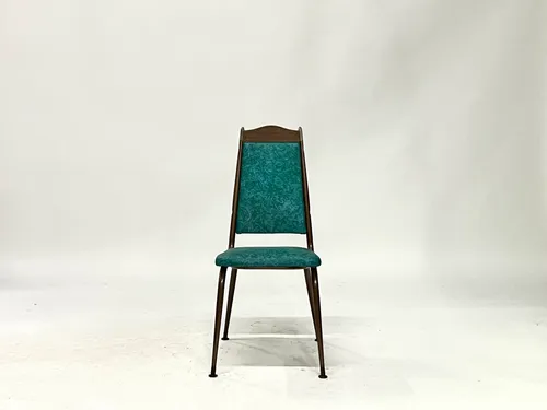 Vintage Tapered Back Teal Upholstered Metal Side Chair
