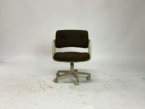 Mid-Century Modern Tubular Beige Metal Brown Upholstered Task Chair