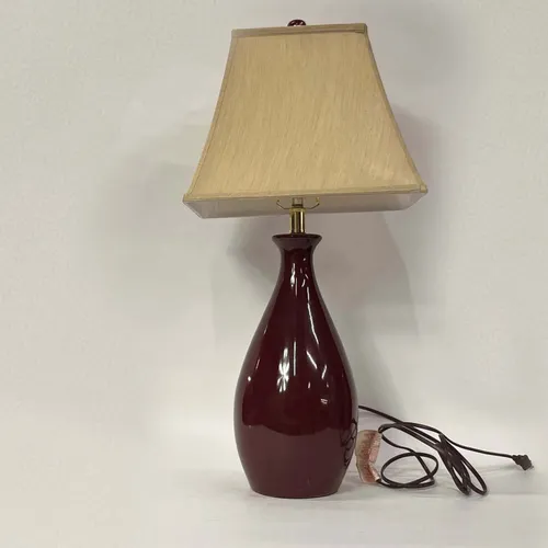 Maroon Red Ceramic Table Lamp with Beige Shade - LI114