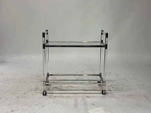 Chrome Glass & Round Lucite Bar Cart