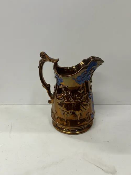 Golden Pitcher with Blue Paint Detail