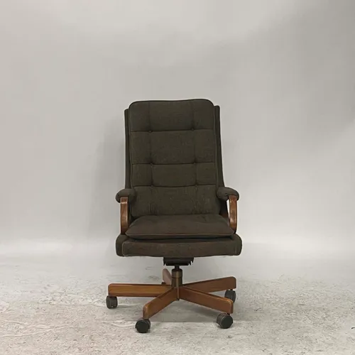 Vintage Green Tweed & Wood Office Chair - OF2980