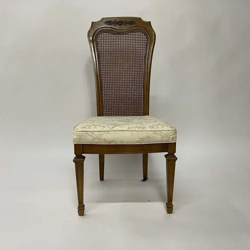 Vintage Wood Dining Chair with White Cushion & Cane Back - SEB353