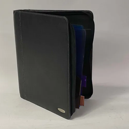 Black Leather 3-Ring Binder With Plastic Dividers - OFA665