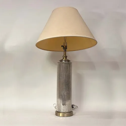 Silver Glass Pillar Table Lamp with Beige Shade - LI143