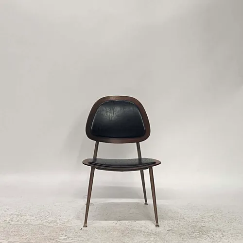 Black Leather & Brown Metal Side Chair - SE2973