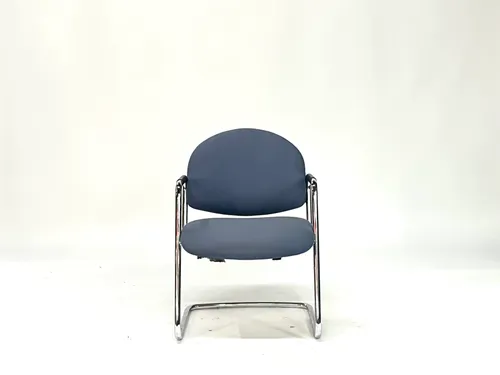 Mid-Century Modern Tubular Chrome Light Blue Upholstered Arm Chair