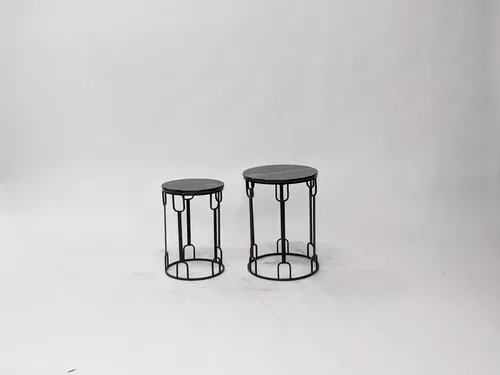 Contemporary Black Marble Side Tables, Set of 2