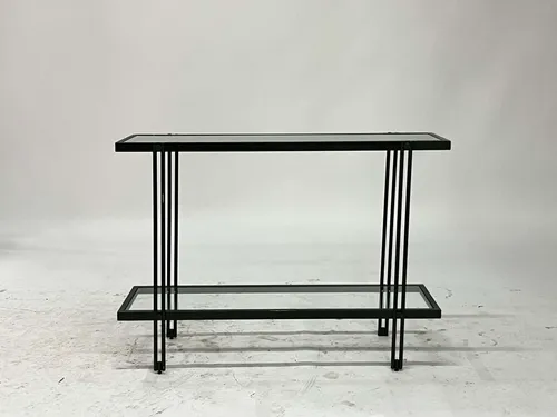 Black Wire & Glass Rectangle 2-Tier Console Table